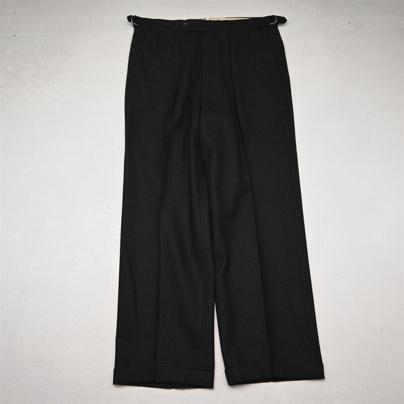 Vtg Mens 32x30 Gray 100% Wool Flannel Side Tab Pleated Cuffed Dress Pants